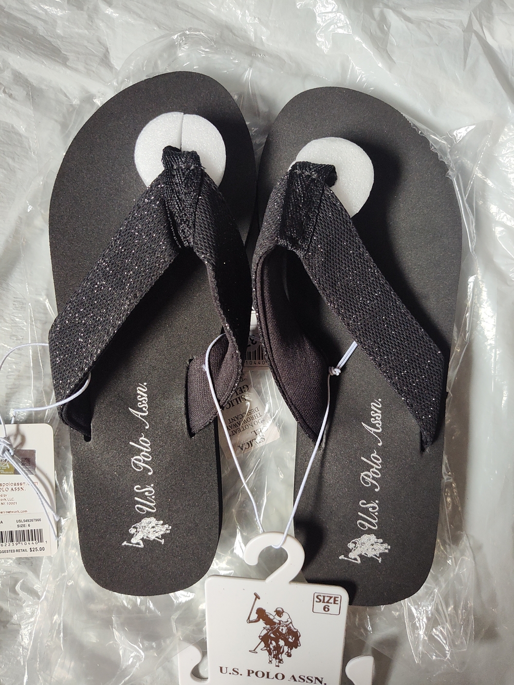 U.S. Polo Assn. Black Sparkle Thong Sandals